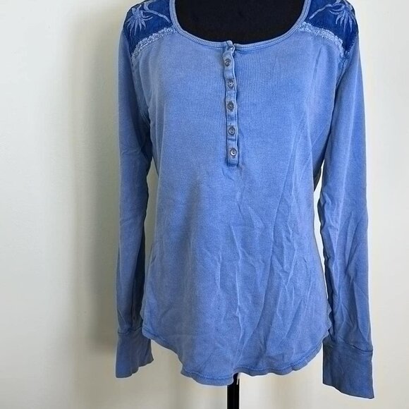 Lucky Brand Denim Blue Embroidered Tunic Festival Rodeo BoHo Chic Hippie Grunge - Picture 1 of 9